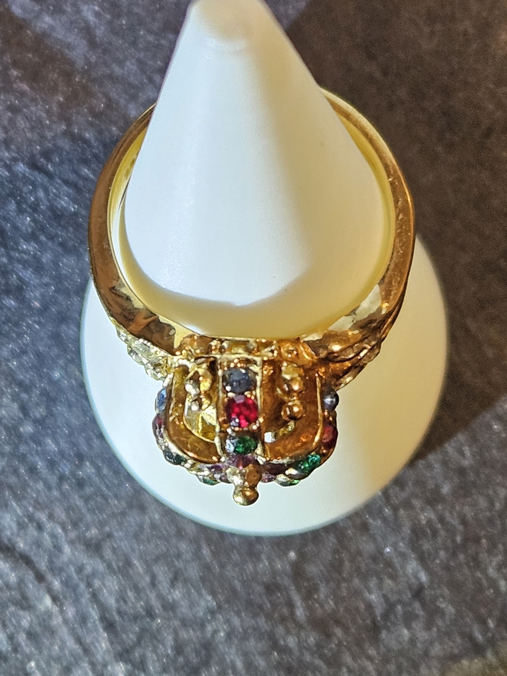 J. Lindeberg Gold Floral Crown Ring with Green, Purple & Red Stones. Size 8 - Picture 5 of 9